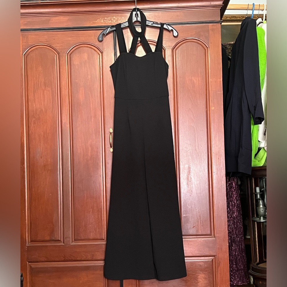 Shein Black Solid Shein Halter Top Jumpsuit Size XS